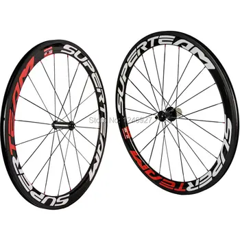 Колесная пара SUPERTEAM Clincher Carbon 50mm Carbon Wheels R36 Ступица С Красными Ниппелями Глянцевое Карбоновое Колесо дорожного Велосипеда