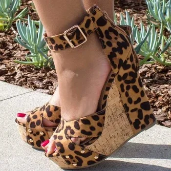 Прямая доставка, Пикантные леопардовые босоножки на платформе с вырезами и открытым носком, Клубные лоскутные босоножки на высоком каблуке, Женская обувь