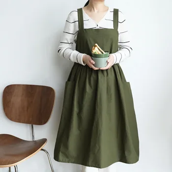 Однотонный простой домашний Фартук из 100% хлопка, увеличенное платье, Кухонный фартук для флориста