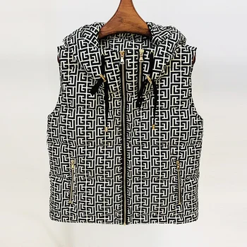 Новейшая модная дизайнерская куртка 2023 года, Женский пуховик без рукавов с монограммой и капюшоном