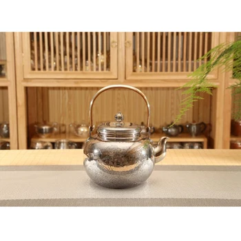 Серебряный горшок 999 пробы серебряный чайный сервиз ручной работы японский ретро чайник для домашней чайной церемонии кунг-фу чайный сервиз 1000 мл