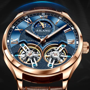 Оригинальные брендовые мужские часы AILANG, роскошные механические часы, стальной ремешок с двойным турбийоном, модные автоматические часы