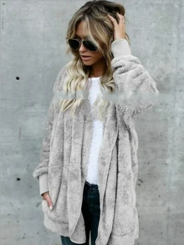 Флисовое пальто для женщин 2023, Осенне-Зимний Меховой Теплый топ средней Длины, Куртки с двойным мехом