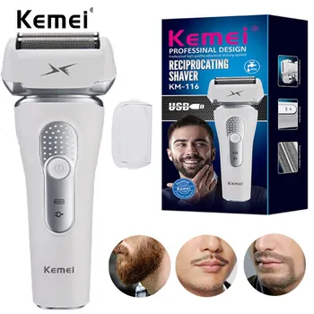 Kemei KM-116 новая электробритва, перезаряжаемая бритва, мужская бритва для бороды, влажная и сухая, двойного назначения, водонепроницаемая