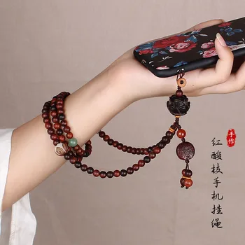 Китайский Стиль, натуральная красная кислотная ветка, ремешок для мобильного телефона, ожерелье, длинный браслет, подарок для украшения мобильного телефона