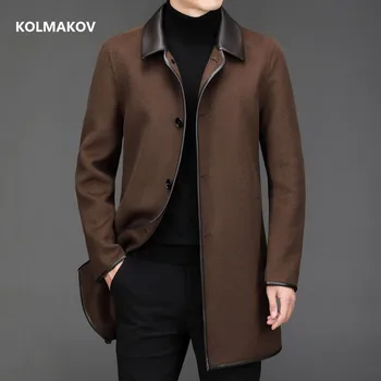 KOLMAKOV 2023, новое поступление, зимнее двустороннее шерстяное пальто, мужской утепленный тренч, мужские элегантные повседневные шерстяные куртки, размер M-XXXL