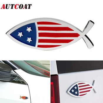 AUTCOAT Рыба Флаг США Наклейка на автомобиль, Эмблема, значок, 3D Металлическая наклейка премиум-класса, Украшение для автомобилей, Грузовиков, мотоциклов, Универсальное Транспортное средство
