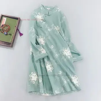 2023 китайское традиционное платье чонсам национальное хлопчатобумажное льняное платье ципао с ретро цветочной вышивкой улучшенное восточное платье ципао