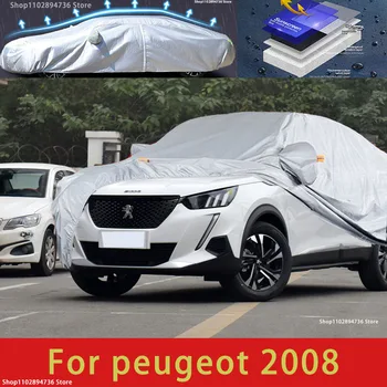 Для Peugeot 2008 Наружная защита, полные автомобильные чехлы, Снежный покров, Солнцезащитный козырек, Водонепроницаемые пылезащитные внешние автомобильные аксессуары