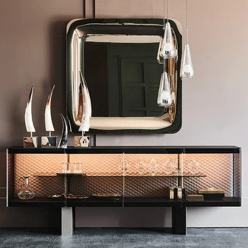 Постмодернистский светлый роскошный стеклянный боковой шкаф с ромбовидным напольным шкафом для гостиной в итальянском минималистском стиле