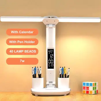 Светодиодная Настольная Лампа, Многофункциональная Настольная лампа с Календарем USB Touch Night Light с Держателем Ручки для Спальни, Лампа для Чтения de chevet