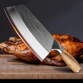 Кухонный нож с Дамасским лазерным узором, китайский Нож шеф-повара Из нержавеющей стали, Мясницкий Нож для разделки мяса, Овощерезка