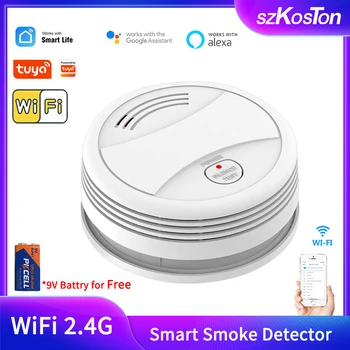 Умный детектор дыма Tuya Wifi, Пожарная сигнализация, приложение Smart Life, Датчик дыма, защита дома, работа с Alexa Google