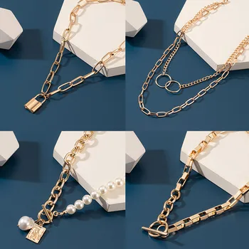 Новое Винтажное ожерелье-чокер с жемчужной цепочкой для женщин, Модное Панковское Массивное Металлическое ожерелье-цепочка с толстым Замком, Тренд 2023, Женские ювелирные изделия