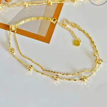 Женский браслет MADALENA SARARA из желтого золота 18 Карат, цепочка из бисера в два ряда, Легко регулируемое Удлинение