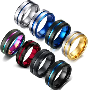 Модные мужские кольца из нержавеющей стали FDLK 8 мм, красочные Свадебные кольца со скошенным краем, Обручальное кольцо, Мужские украшения на Годовщину