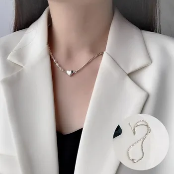 PANJBJ из стерлингового серебра 925 пробы, жемчужное ожерелье с сердечком Любви для женщин и девочек, двухцветные модные ювелирные изделия, подарок на день рождения, Прямая поставка
