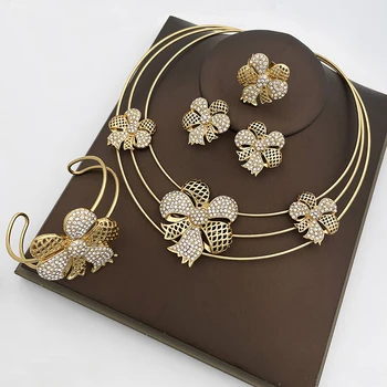 Итальянский Позолоченный Ювелирный набор, Женское Модное Ювелирное ожерелье и серьги, браслет-Оберег