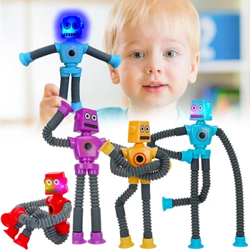 Мультяшный робот с Регулируемой Яркостью, Телескопическая трубка, игрушки, Детские головоломки, Стрейч-присоска, Робот, игрушка 