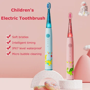 Портативная электрическая зубная щетка для ребенка, Звуковая перезаряжаемая зубная щетка, мягкая щетина Dupont с оригинальной сменной головкой