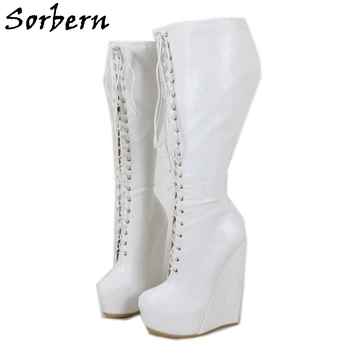 Sorbern/ Сапоги на узкой подошве сзади, до колена, на танкетке, на шнуровке, Зимняя стильная женская обувь на платформе, невидимая Альтернативная мода