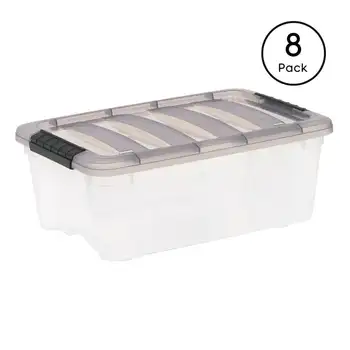 США, прозрачный пластиковый ящик Stack & Pull ™ емкостью 13 кварт, серый, набор из 8