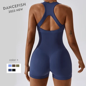 DANCEFISH 2023 Новые Женские Высокоэластичные Цельные комплекты спортивной одежды с красивой спинкой, облегающие Бесшовные Воздушные комбинезоны для занятий йогой и танцами