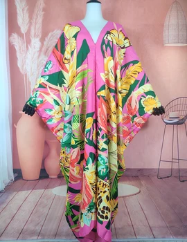 Кувейтский Блогер Рекомендует Модное Летнее Женское Шелковое платье-кафтан из Саржи с цветочным рисунком и V-образным вырезом, Негабаритное Африканское мусульманское женское Платье-кафтан, Абая