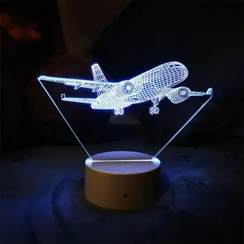 Самолет 3D ночник Украшение комнаты Сенсорный пульт цветной светильник Детский День рождения Рождественский подарок Мальчик самолет