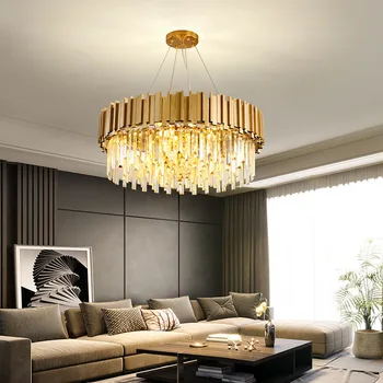 Постмодернистская золотая светодиодная хрустальная люстра с регулируемой яркостью, подвесной светильник, Подвесной светильник для столовой