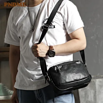 Уличная повседневная мужская сумка из натуральной кожи, модная простая высококачественная молодежная черная сумка-мессенджер из натуральной воловьей кожи