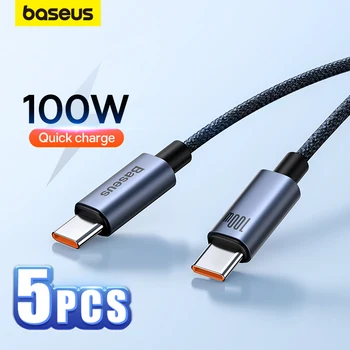 Baseus 2/5шт 100 Вт USB C К USB C Кабелю Для iPhone 15 PD Быстрая Зарядка Зарядное Устройство Провод Шнур Для Macbook iPad Samsung Huawei Xiaomi
