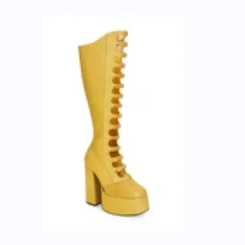 Moraima Snc/ Желтые Ботинки на платформе с Декором и пряжкой; Женская Обувь на Массивном Каблуке с круглым носком; Модные Черные Zapatillas Mujer