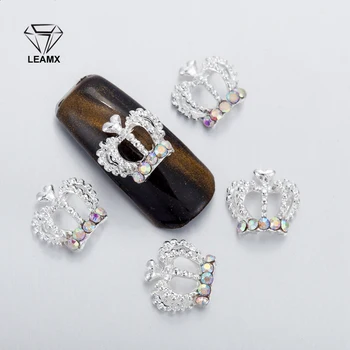 10шт 3D Серебряные Украшения для Дизайна Ногтей в виде Большой Короны, Блестящий Горный Хрусталь, Принцесса Корона, Подвески для Ногтей AB Diamond, Аксессуары для дизайна ногтей DIY