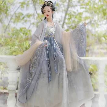 Женское китайское платье Hanfu, древние традиционные комплекты Hanfu с вышивкой, карнавальный костюм феи для косплея, зеленое синее танцевальное платье Hanfu