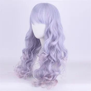 VICWIG Женский Фиолетовый парик для косплея из синтетических волос с челкой, термостойкий Длинный кудрявый парик