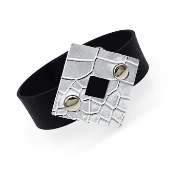 Кожаные браслеты серебристого цвета с трещинами Для женщин, Модные Дизайнерские браслеты в стиле панк, Ювелирные изделия ручной работы из искусственной кожи