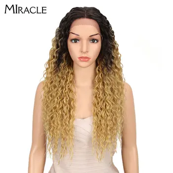 Чудо-волосы, Синтетический кружевной парик, Вьющиеся волосы из высокотемпературного волокна, 26 Дюймов, Натуральные светлые Синтетические кружевные парики для чернокожих женщин