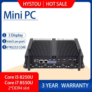 Безвентиляторный Мини-промышленный ПК HYSTOU H4 Core i5-8250U и i7-8550U с четырехъядерным процессором Type-c, SIM-порт, LPT-порт, Windows 10 Pro