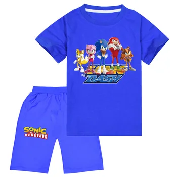 Детский костюм с рисунком Соника для мальчиков и девочек, шорты с короткими рукавами, комплект из 2 предметов, Повседневная крутая