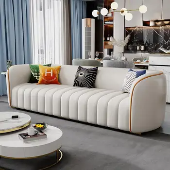 Мебель для гостиной из светлой роскошной кожи, минималистичный современный диван, гостиная, скандинавский диван, дугообразный диван, мебельный гарнитур