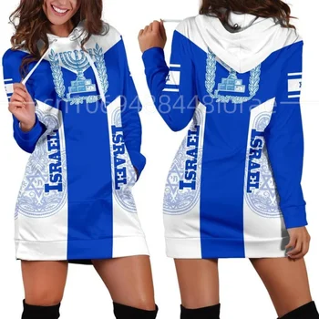 2023 Новое Израильское платье с капюшоном Harajuku 3DPrint, Забавный Пуловер, Повседневное Сексуальное Женское Платье с капюшоном