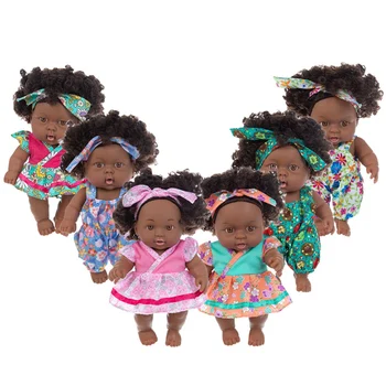 Черная кукла Малышка 20 см Кукла Африканская черная девочка Реалистичная имитационная игрушка с зеленооранжевой юбкой в цветочек Для Фестиваля детских подарков