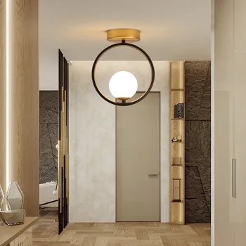 Потолочный светильник Nordic Led из черного золота, Подвесная люстра для декора коридора, гардеробной, балкона, Стеклянные светильники для внутреннего освещения