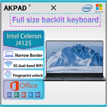 AKPAD 15,6 Дюймовые Ноутбуки Ноутбук Intel Celeron 10th J4125 11th N5105 N5095 Двойной WiFi 5G Офисный Windows 10 11 Pro Игровой Ноутбук