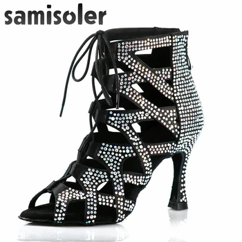 Samisoler 2019 Новая обувь для латиноамериканских танцев, обувь для бальных танцев, Розовые бальные туфли Со стразами, латинская обувь