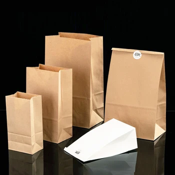 100 Шт. маслостойких пакетов из крафт-бумаги для печенья, хлеба, закусок, упаковки для сэндвичей, пригодных для вторичной переработки и экологически чистых бумажных пакетов