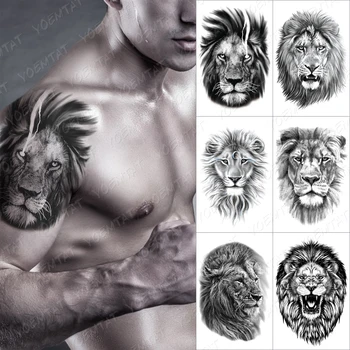 Реалистичная временная татуировка со Львом-молнией, наклейка для Мужчин и женщин, Волк, Тигр, Водонепроницаемая, искусственная, Хна, Татуировка для Тела диких животных