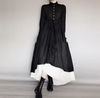 Темное Ветровое Ретро-платье из двух частей на Весну-осень Yohji Yamamoto с Необработанным Краем, Пушистое Платье средней длины, Тонкое Женское Y2K