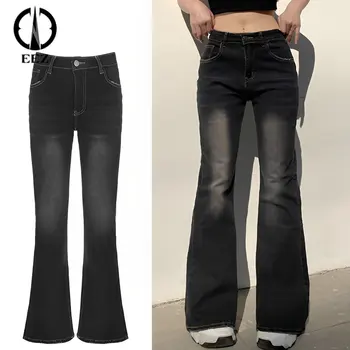 Расклешенные джинсы в корейском стиле 90-х, повседневные джинсы с заниженной талией в корейском стиле, расклешенные джинсы в корейском стиле в стиле ретро, уличная одежда, брюки Y2k